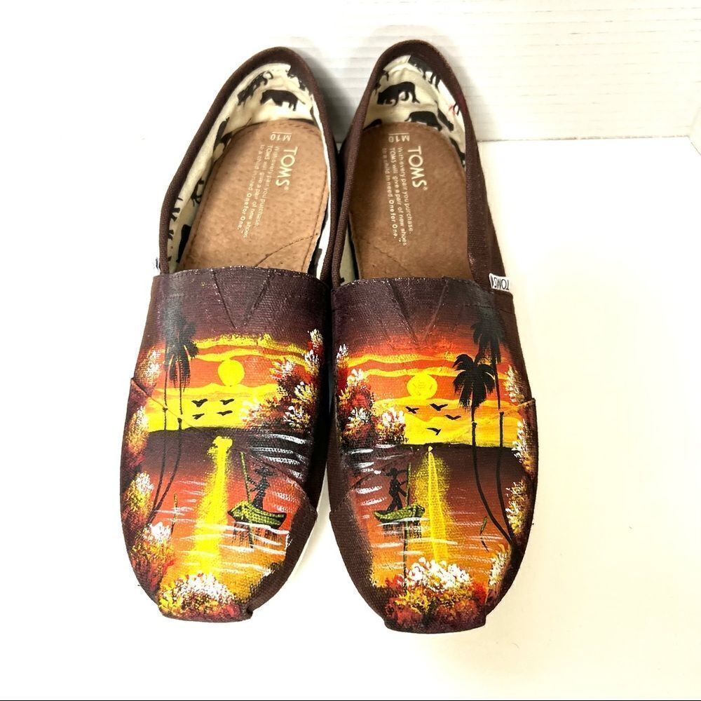 Toms Custom tropical Handpainted Black canvas size 10